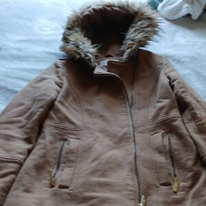 Michael Kors Tan Teddy Jacket with Faux Fur Trim